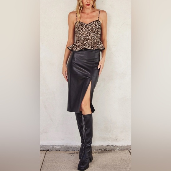 Dress Forum Black Pencil Midi Skirt with Slit - Picture 1 of 8